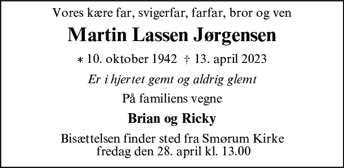 Dødsannonce for Martin Lassen Jørgensen