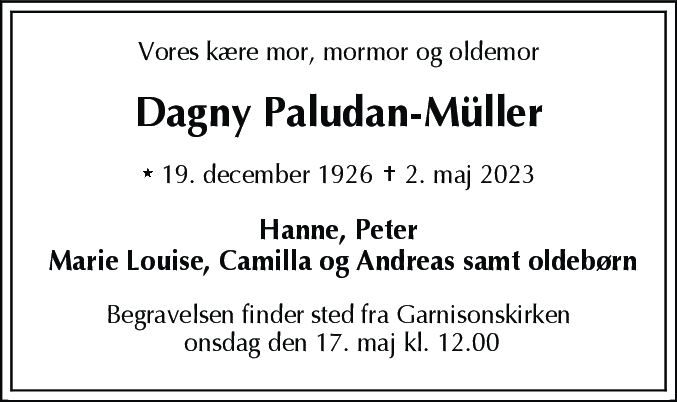 Dødsannonce for Dagny Paludan-Müller