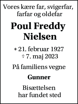 Dødsannonce for Poul Freddy Nielsen