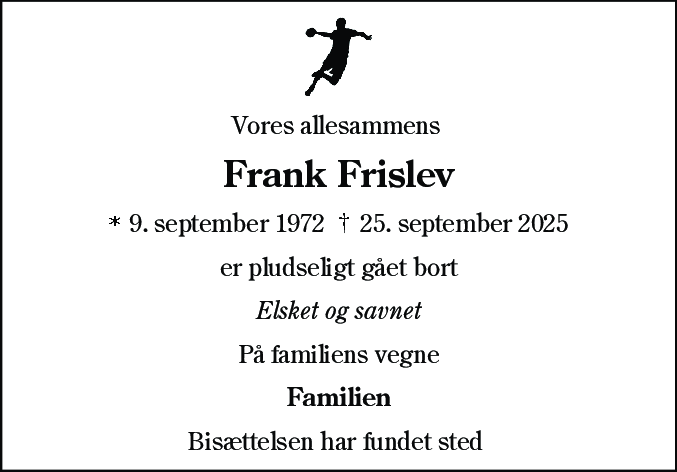 Dødsannonce for Frank Frislev