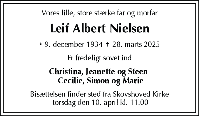Dødsannonce for Leif Albert Nielsen