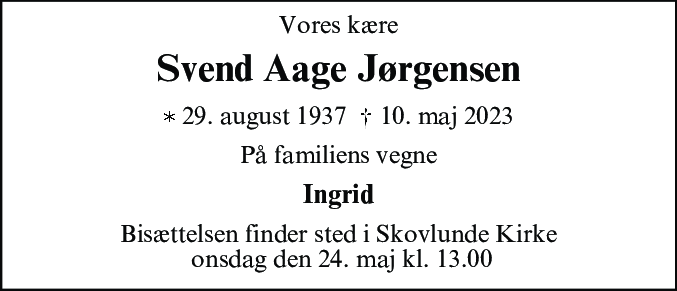 Dødsannonce for Svend Aage Jørgensen