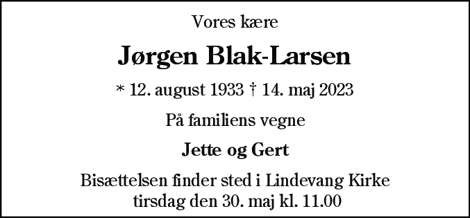 Dødsannonce for Jørgen Blak-Larsen