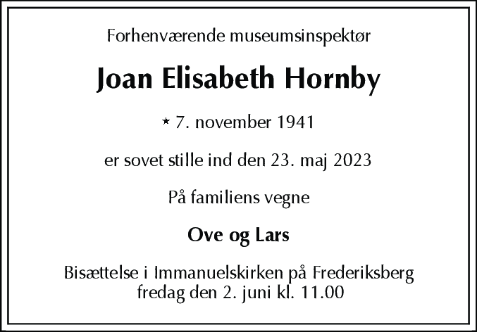 Dødsannonce for Joan Elisabeth Hornby