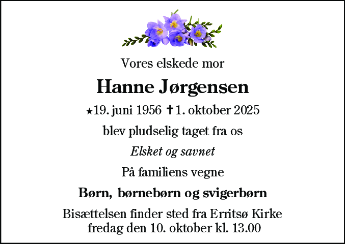 Dødsannonce for Hanne Jørgensen