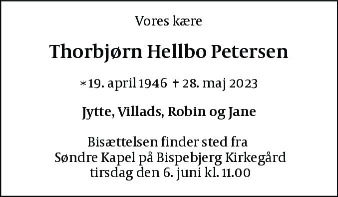 Dødsannonce for Thorbjørn Hellbo Petersen