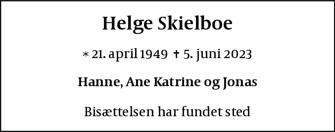 Dødsannonce for Helge Skielboe