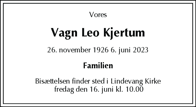 Dødsannonce for Vagn Leo Kjertum