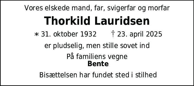 Dødsannonce for Torkild Lauridsen