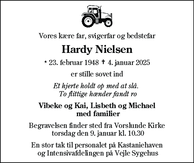 Dødsannonce for Hardy Nielsen