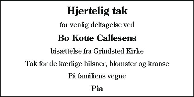 Dødsannonce for Bo Koue Callesen