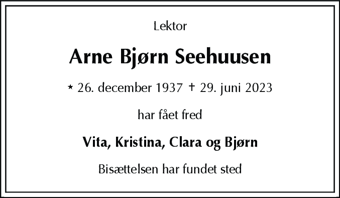 Dødsannonce for Arne Bjørn Seehuusen