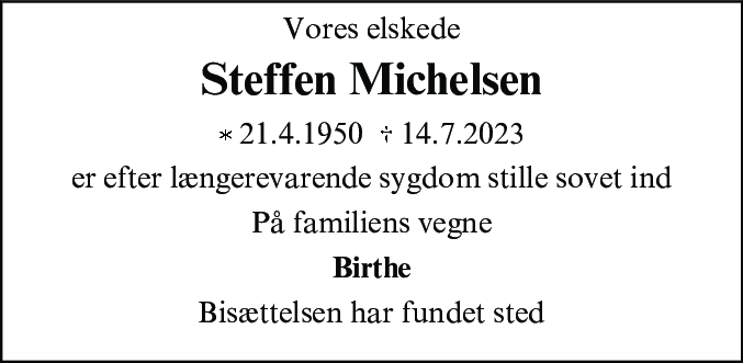 Dødsannonce for Steffen Michelsen