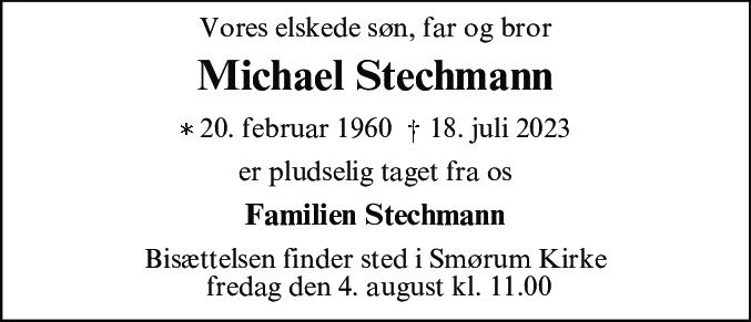 Dødsannonce for Michael Stechmann
