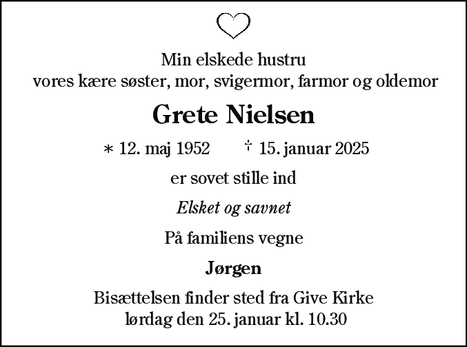 Dødsannonce for Grete Nielsen