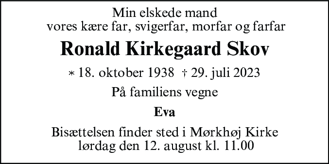 Dødsannonce for Ronald Kirkegaard Skov