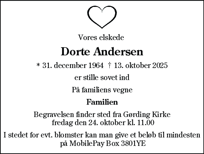Dødsannonce for Dorte Andersen