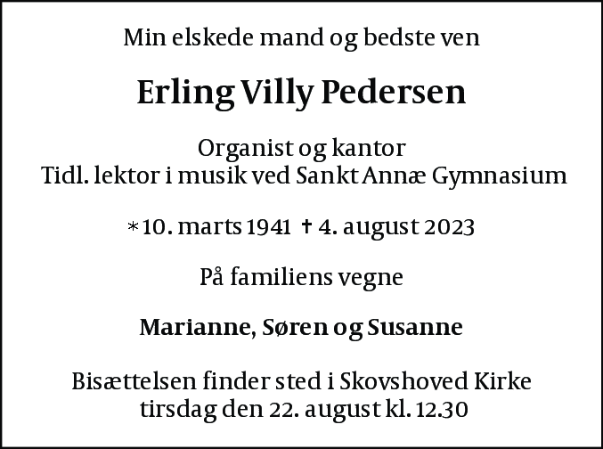 Dødsannonce for Erling Villy Pedersen
