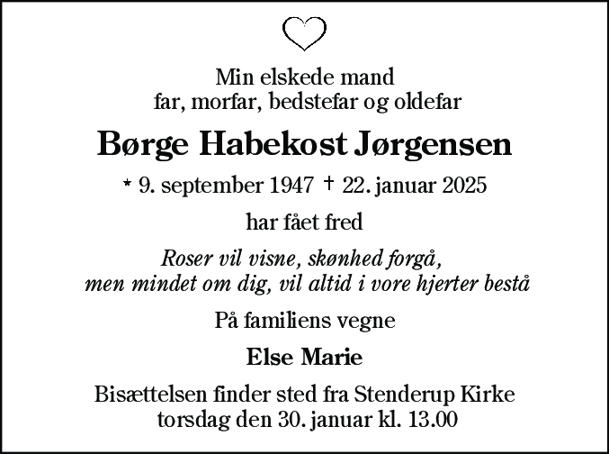 Dødsannonce for Børge Habekost Jørgensen