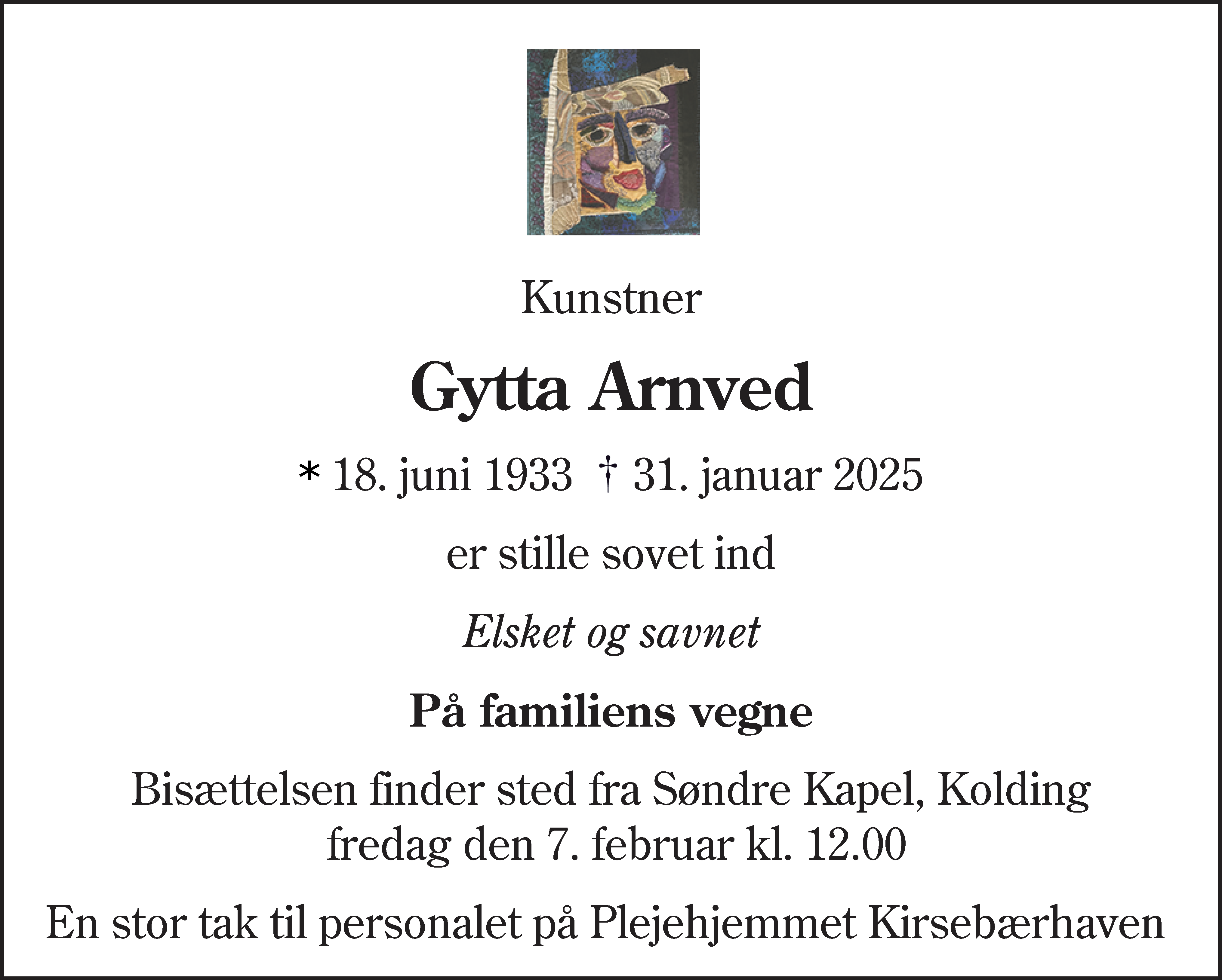 Dødsannonce for Gytta Arnved