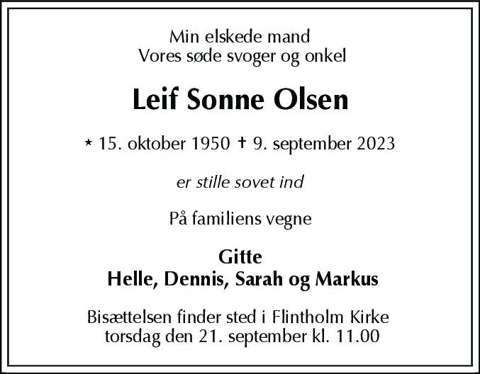 Dødsannonce for Leif Sonne Olsen