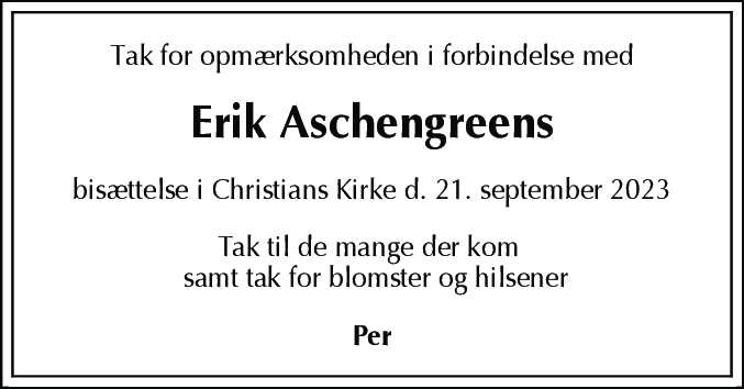 Dødsannonce for Erik Aschengreen