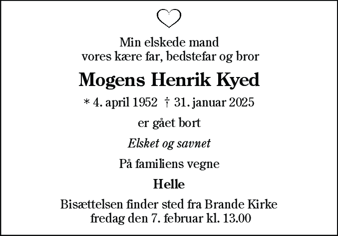 Dødsannonce for Mogens Henrik Kyed