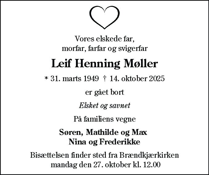 Dødsannonce for Leif Henning Møller