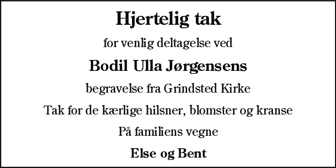 Dødsannonce for Bodil Ulla Jørgensen