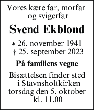 Dødsannonce for Svend Ekblond