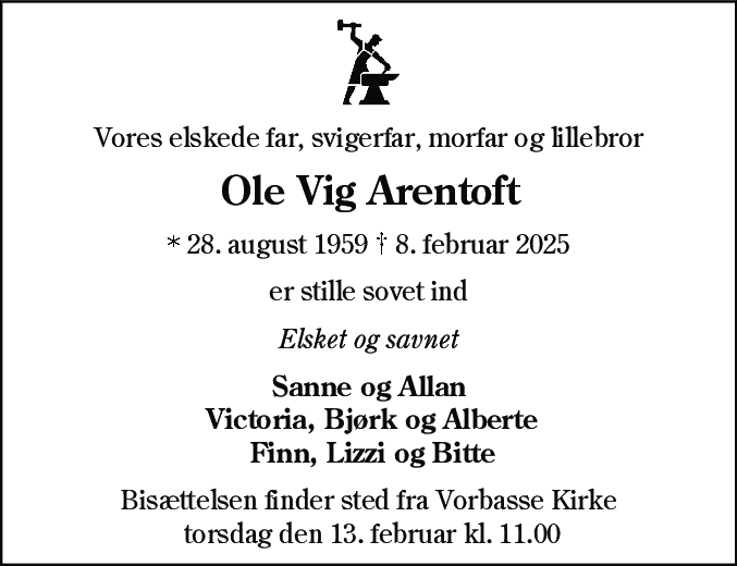Dødsannonce for Ole Vig Arentoft