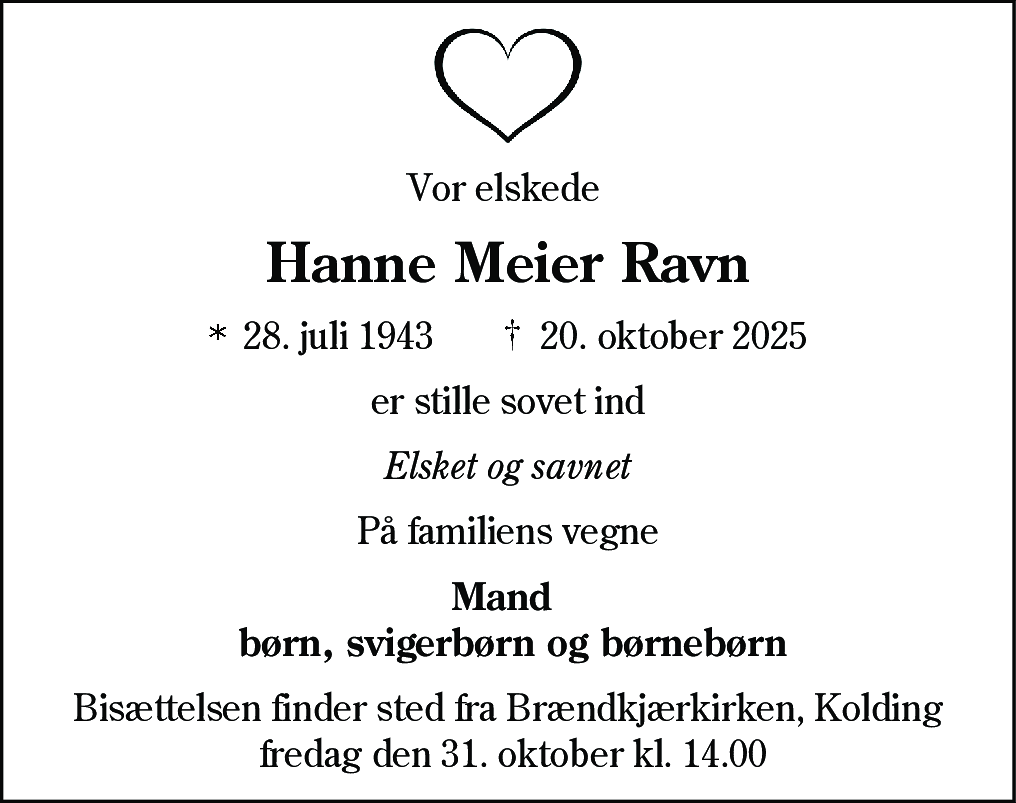 Dødsannonce for Hanne Meier Ravn