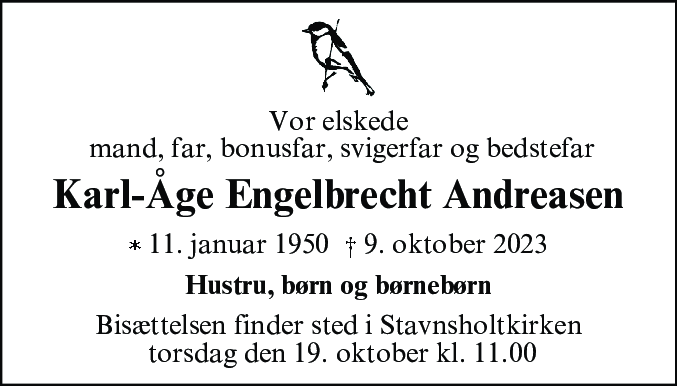 Dødsannonce for Karl-Åge Engelbrecht Andreasen