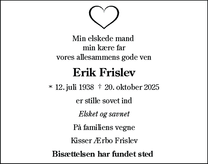 Dødsannonce for Erik Frislev