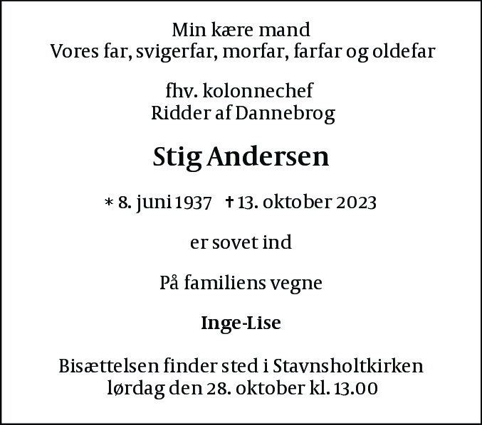 Dødsannonce for Stig Andersen