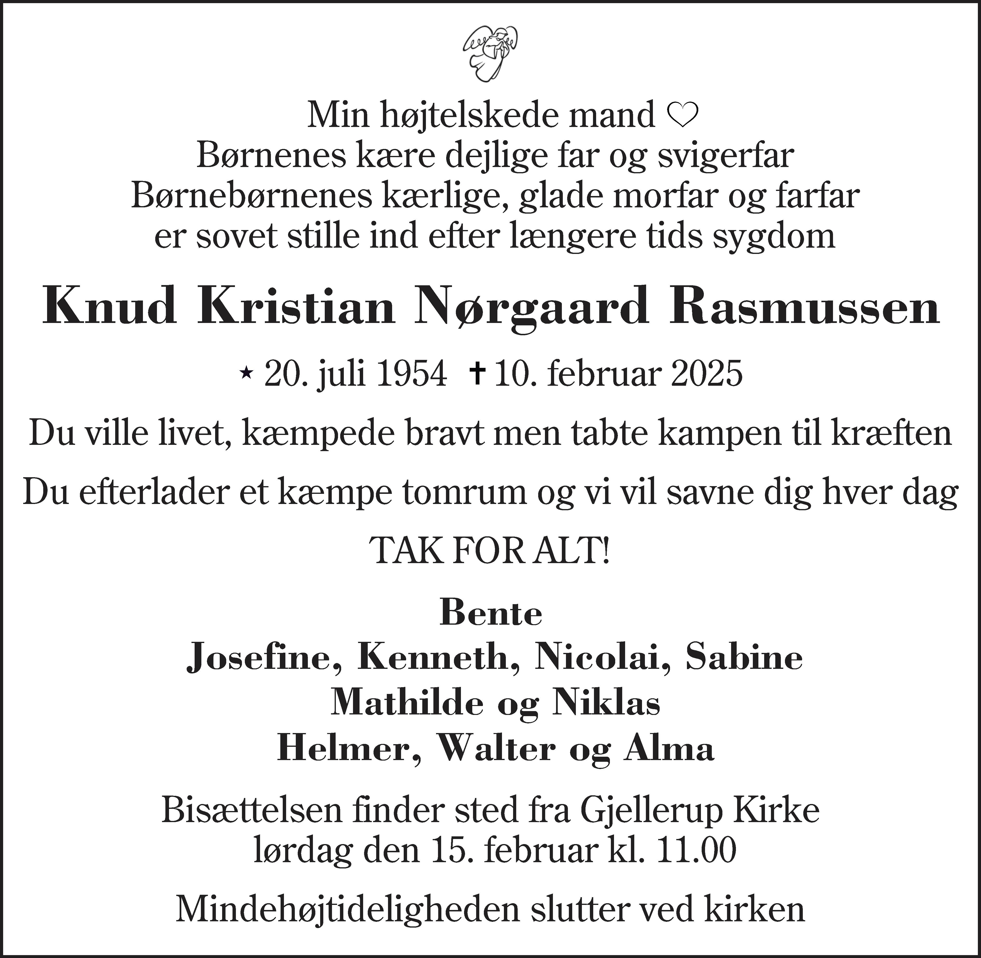 Dødsannonce for Knud Kristian Nørgaard Rasmussen