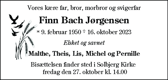 Dødsannonce for Finn Bach Jørgensen