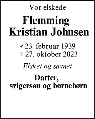 Dødsannonce for Flemming Kristian Johnsen