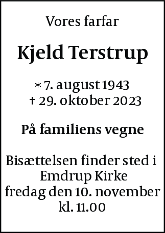 Dødsannonce for Kjeld Terstrup