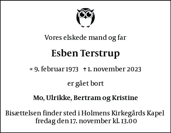 Dødsannonce for Esben Lars Terstrup