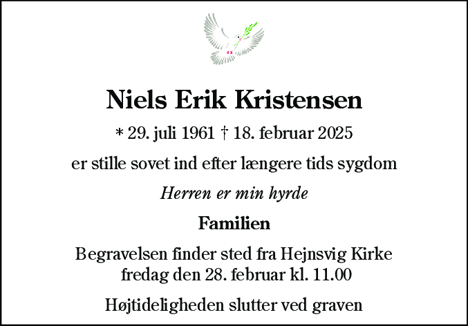 Dødsannonce for Niels Erik Kristensen