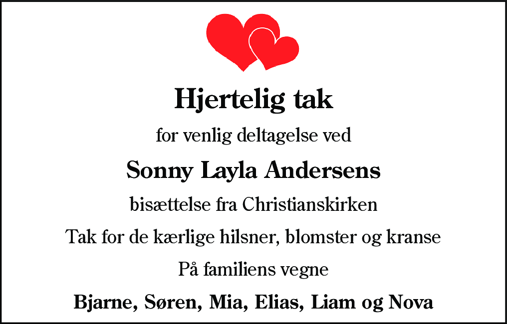 Dødsannonce for Sonny Layla Andersen