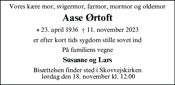 Dødsannonce for Aase Ørtoft