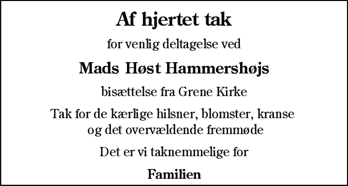 Dødsannonce for Mads Høst Hammershøj