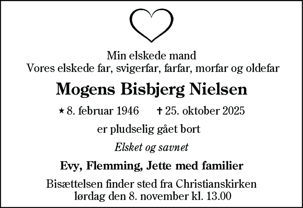 Dødsannonce for Mogens Bisbjerg Nielsen