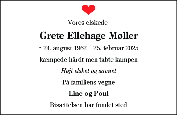 Dødsannonce for Grete Møller