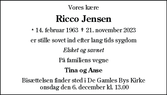 Dødsannonce for Kim Ricco Jensen