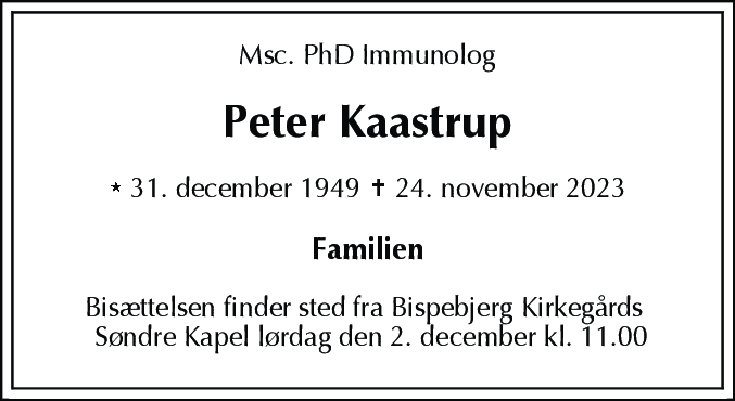 Dødsannonce for Peter Kaastrup