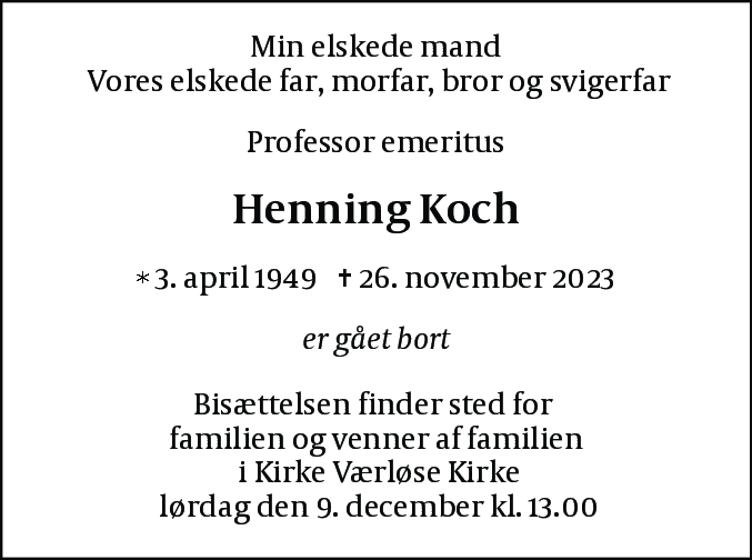 Dødsannonce for Henning Koch