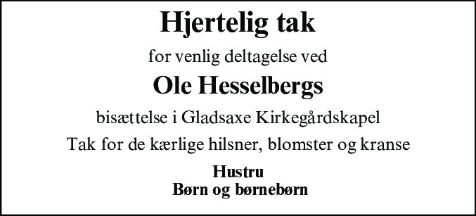 Dødsannonce for Ole Hesselberg